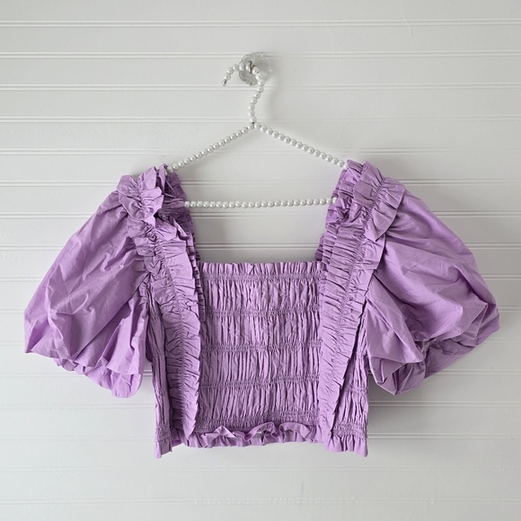 NWT Endless Rose Smocked Puff Sleeve Top Purple Lilac Medium - Picture 4 of 10